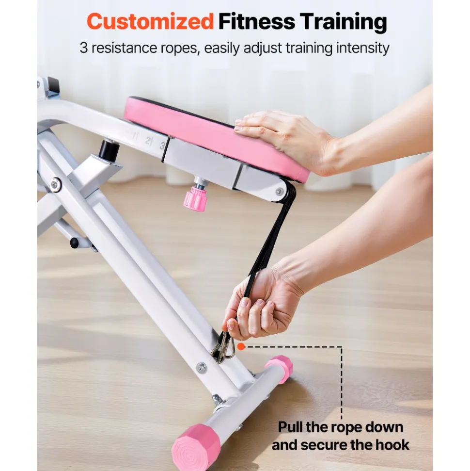 VEVOR Squat Machine, Deep Squat Rowing Machine for Home, Easy Setup & Foldable Exercise Equipment, Glute Trainer Machine with 3 High-Strength Resistance Bands, Glutes & Leg Home Workout Machine, White