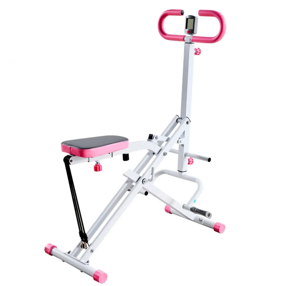VEVOR Squat Machine, Deep Squat Rowing Machine for Home, Easy Setup & Foldable Exercise Equipment, Glute Trainer Machine with 3 High-Strength Resistance Bands, Glutes & Leg Home Workout Machine, White