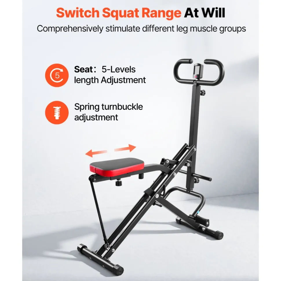 VEVOR Squat Machine, Deep Squat Rowing Machine for Home, Easy Setup & Foldable Exercise Equipment, Glute Trainer Machine with 2 High-Strength Resistance Bands, Glutes & Leg Home Workout Machine, Black