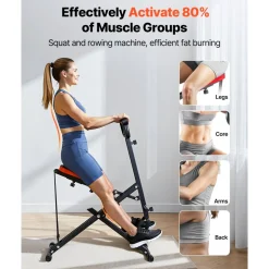 VEVOR Squat Machine, Deep Squat Rowing Machine for Home, Easy Setup & Foldable Exercise Equipment, Glute Trainer Machine with 2 High-Strength Resistance Bands, Glutes & Leg Home Workout Machine, Black