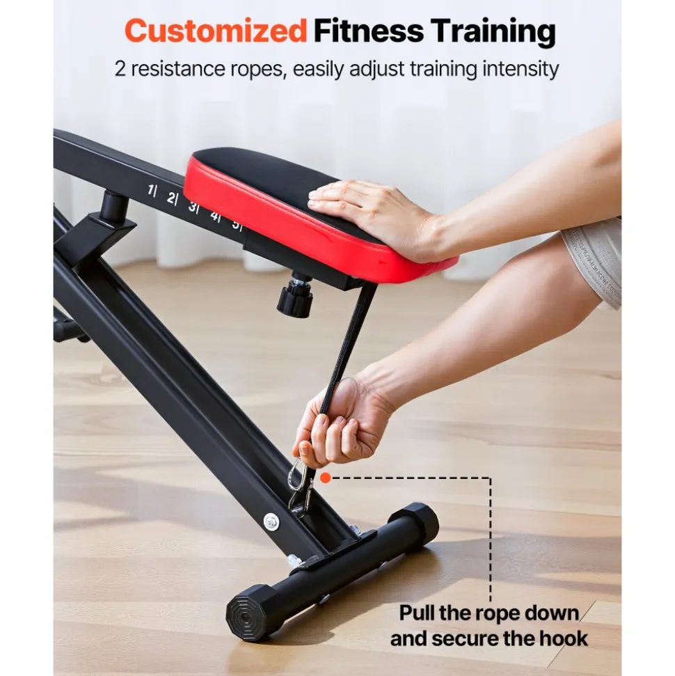 VEVOR Squat Machine, Deep Squat Rowing Machine for Home, Easy Setup & Foldable Exercise Equipment, Glute Trainer Machine with 2 High-Strength Resistance Bands, Glutes & Leg Home Workout Machine, Black