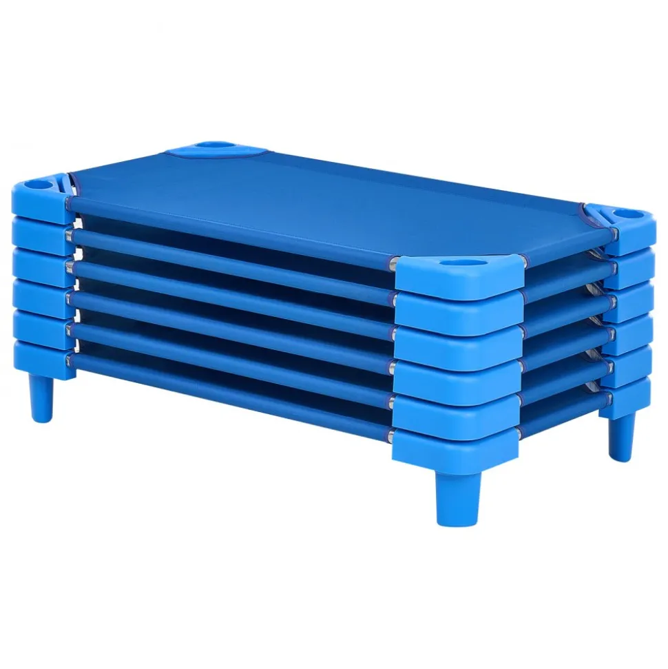 VEVOR Stackable Kiddie Cot, Pack of 6, Portable Toddler Nap Cots, Standard Size 40" L x 23" W Daycare Cots for Kids, Preschool Classroom Daycare Beds for Sleeping, Resting, Naptime, Blue