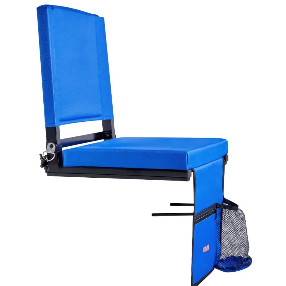 VEVOR Stadium Seat, Folding Bleacher Chair with Back Support and Thick Cushion, Padded Stadium Seat for Bleacher Includes Shoulder Strap, Hooks, Cup Holder, and Side Pocket, Blue Bleachers Chair