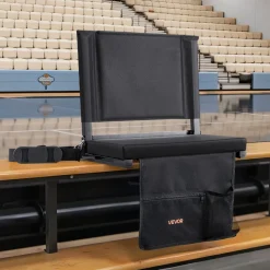 VEVOR Stadium Seat, Folding Bleacher Chair with Back Support and Thick Cushion, Padded Stadium Seat for Bleacher Includes Shoulder Strap, Hooks, Cup Holder, and Side Pocket, Black Bleachers Chair