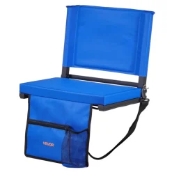 VEVOR Stadium Seat, Folding Bleacher Seat with Back Support and Thick Cushion, Padded Stadium Seats for Bleacher Includes Shoulder Strap, Hooks, Cup Holder, and Side Pocket, Black Bleachers Chair