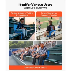 VEVOR Stadium Seat, Folding Bleacher Seat with Back Support and Thick Cushion, Padded Stadium Seats for Bleacher Includes Shoulder Strap, Hooks, Cup Holder, and Side Pocket, Black Bleachers Chair