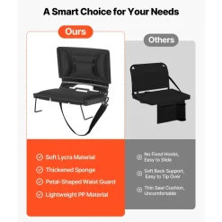VEVOR Stadium Seat, Folding Bleacher Chair with Back Support and Thick Cushion, Padded Stadium Seat for Bleacher Includes Shoulder Strap, Hooks, Cup Holder, Lycra Material, Side Pocket, PP Material