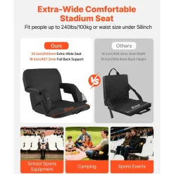 VEVOR Stadium Seat, 25 inch Heated Stadium Chair, Bleacher Seat Heated with 4 Pockets for Bleachers, 3 Level Heating & 6 Modes Vibration Portable Heating Stadiums Chair for Camping, Sports Events