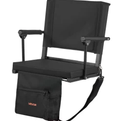 VEVOR Stadium Seat, Portable Bleacher Seat with Armrest, Back Support and Thick Cushion, Bench Chair for Bleacher Includes Shoulder Strap, Hooks, Cup Holder, Black Football Bleachers Seats, 2PCS
