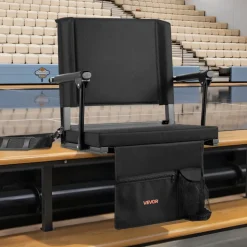 VEVOR Stadium Seat, Portable Bleacher Seat with Armrest, Back Support and Thick Cushion, Bench Chair for Bleacher Includes Shoulder Strap, Hooks, Cup Holder, Black Football Bleachers Seats, 1PCS