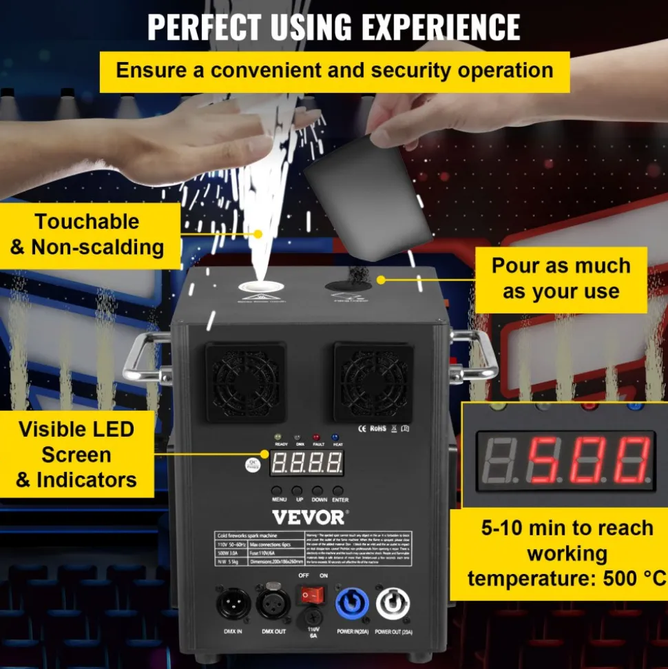 VEVOR Stage Equipment Special Effect Machine, 500W 4pcs Stage Effect Machine with Wireless Remote Control, Smart DMX Control Stage Equipment Showing Machine for Wedding, Musical Show