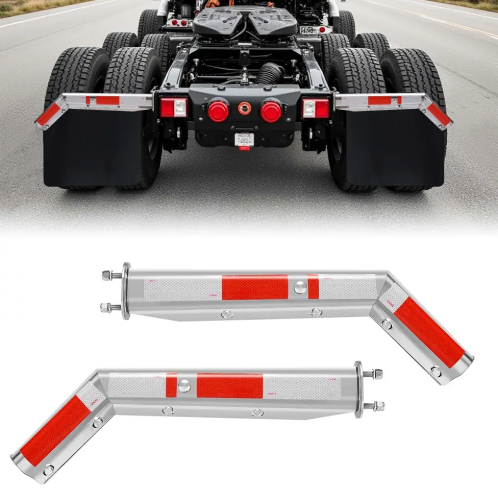 VEVOR Stainless Steel Angled Spring Loaded Mud Flap Hangers, 2-1/2" Bolt Spacing Mudflap Hangers for Semi Trucks, 1 Pair Heavy Duty Semi Truck Mud Flap Hanger Set with Reflective Strips, Silver
