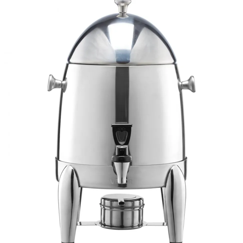 VEVOR Stainless Steel Beverage Dispenser, 2.7 Gallon Drink Dispenser with Alcohol Burner, Hot & Cold Drink Dispensers for Coffee Tea Hot Water, with Spigot Ice Tube, for Restaurants, Hotels, Parties