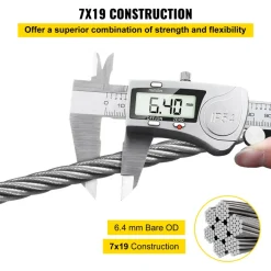 VEVOR 1/4" Stainless Steel Cable 200FT, T304 7x19 Tighter Core Cable Railing System Wire Rope Aircraft Deck Railing Kit Fence Wire