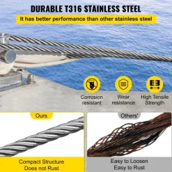 VEVOR 316 Stainless Steel Cable, 500FT Stainless Steel Wire Rope of 5/32 Inch Diameter and 1x19 Construction, 3300 LBS Breaking Strength Steel Cable for Outdoor Railing Decking DIY Balustrade