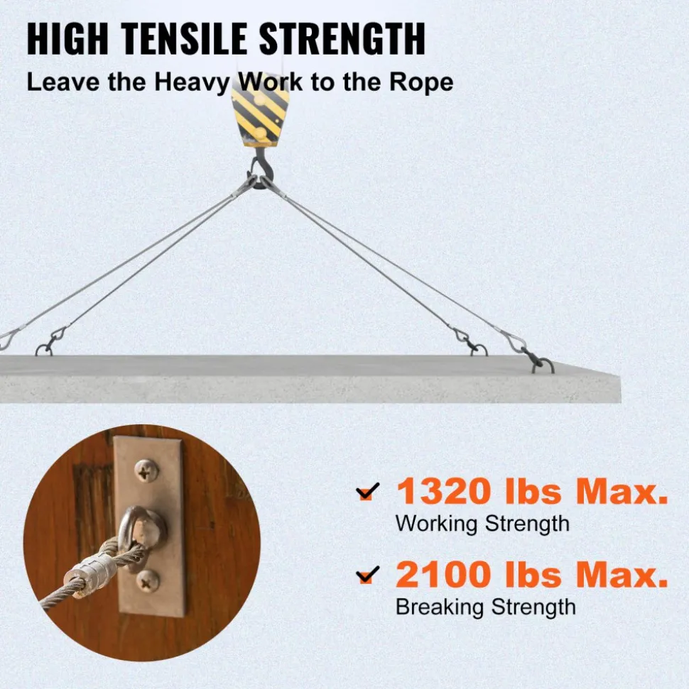 VEVOR 316 Stainless Steel Cable 1/8" 1x19 Steel Cable Wire Rope 150M/500FT Cable Railing Transport Wire Rope Cable for Railing Decking DIY Balustrade(150M)