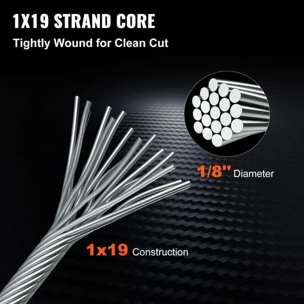 VEVOR 316 Stainless Steel Cable 1/8" 1x19 Steel Cable Wire Rope 150M/500FT Cable Railing Transport Wire Rope Cable for Railing Decking DIY Balustrade(150M)