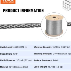 VEVOR 316 Stainless Steel Cable 1/8