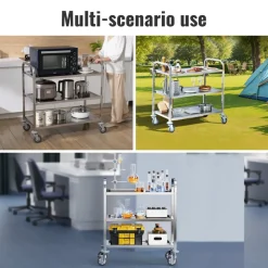 VEVOR Stainless Steel Cart, 3 Layers Lab Utility Cart 400 lbs Weight Capacity, Medical Cart with Lockable Universal Wheels, for Lab, Clinic, Kitchen, Salon