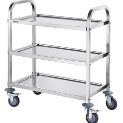VEVOR Stainless Steel Cart, 3 Layers Lab Utility Cart 400 lbs Weight Capacity, Medical Cart with Lockable Universal Wheels, for Lab, Clinic, Kitchen, Salon