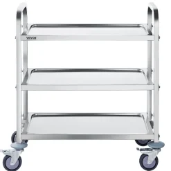 VEVOR Stainless Steel Cart, 3 Layers Lab Utility Cart 400 lbs Weight Capacity, Medical Cart with Lockable Universal Wheels, for Lab, Clinic, Kitchen, Salon
