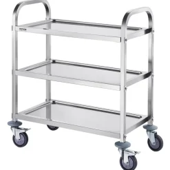 VEVOR Stainless Steel Cart, 3 Layers Lab Utility Cart 400 lbs Weight Capacity, Medical Cart with Lockable Universal Wheels, for Lab, Clinic, Kitchen, Salon