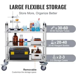VEVOR Stainless Steel Cart, 3 Layers Lab Utility Cart 400 lbs Weight Capacity, Medical Cart with Lockable Universal Wheels, for Lab, Clinic, Kitchen, Salon