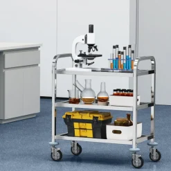 VEVOR Stainless Steel Cart, 3 Layers Lab Utility Cart 400 lbs Weight Capacity, Medical Cart with Lockable Universal Wheels, for Lab, Clinic, Kitchen, Salon