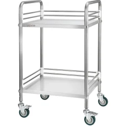VEVOR Stainless Steel Cart, 2-Tier Rolling Lab Utility Cart with Lockable Wheels, Medical Serving Trolley Clinic Tray, Heavy Duty Mobile Service Storage Tray for Hospital, Restaurant, Kitchen, Salon