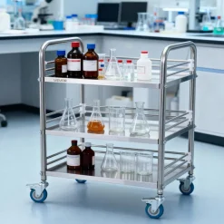 VEVOR Stainless Steel Cart, 3-Tier Rolling Lab Utility Cart with Lockable Wheels, Medical Serving Trolley Clinic Tray, Heavy Duty Mobile Service Storage Tray for Hospital, Restaurant, Kitchen, Salon
