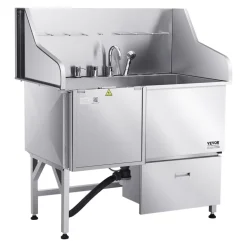 VEVOR Stainless Steel Dog Washing Station, 50 inch Pet Grooming Tub w/ Ramp, Faucet & Showerhead & Soap Holder Leash Dog Bathtub for Large & Medium & Small Pets (Left Door)