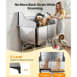 VEVOR Stainless Steel Dog Washing Station, 50 inch Pet Grooming Tub w/ Ramp, Faucet & Showerhead & Soap Holder Leash Dog Bathtub for Large & Medium & Small Pets (Left Door)
