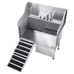 VEVOR Stainless Steel Dog Washing Station, 50 inch Pet Grooming Tub w/ Ramp, Faucet & Showerhead & Soap Holder Leash Dog Bathtub for Large & Medium & Small Pets (Left Door)
