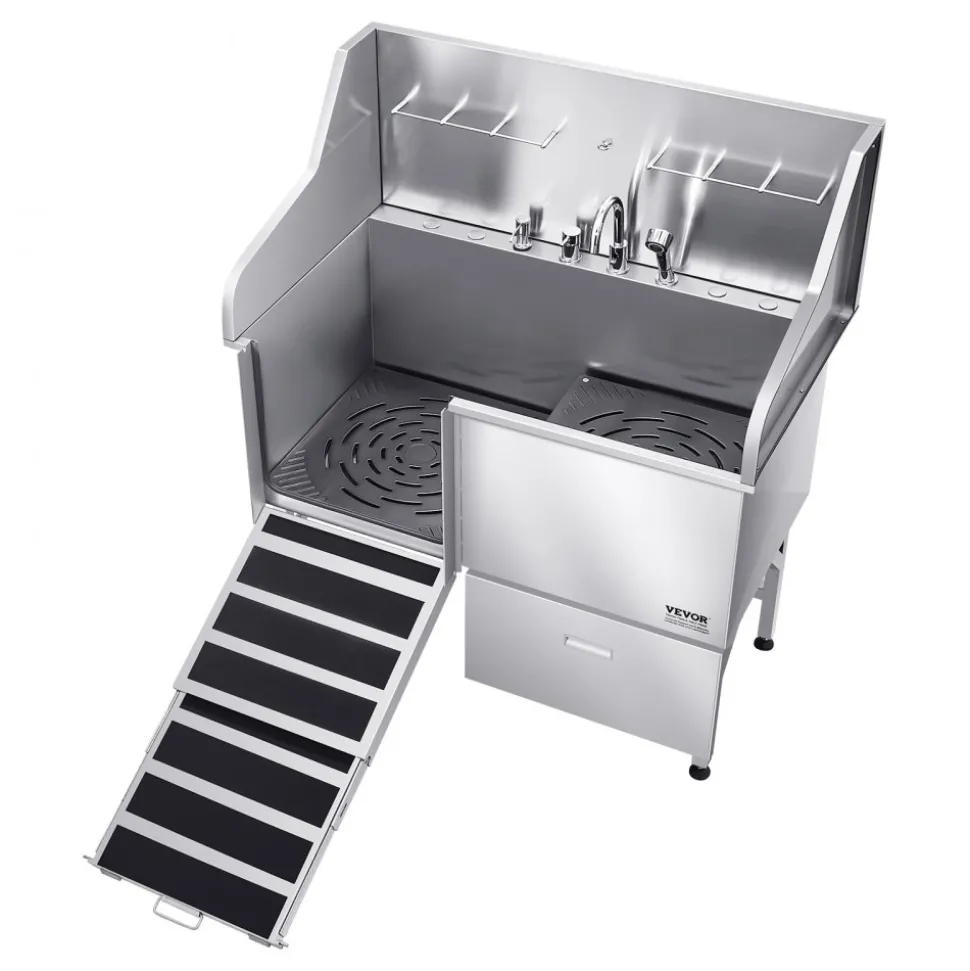 VEVOR Stainless Steel Dog Washing Station, 50 inch Pet Grooming Tub w/ Ramp, Faucet & Showerhead & Soap Holder Leash Dog Bathtub for Large & Medium & Small Pets (Left Door)