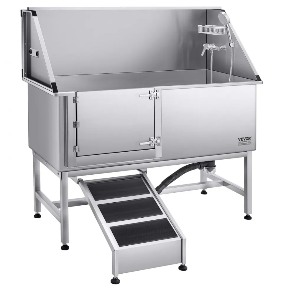 VEVOR Stainless Steel Dog Washing Station, 62 inch Pet Grooming Tub w/ Ramp, PE Water Filter Board, Faucet & Showerhead & Soap Holder Dog Bathtub for Large & Medium & Small Pets (Left Door)