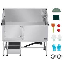 VEVOR Stainless Steel Dog Washing Station, 62 inch Pet Grooming Tub w/ Ramp, PE Water Filter Board, Faucet & Showerhead & Soap Holder Dog Bathtub for Large & Medium & Small Pets (Left Door)