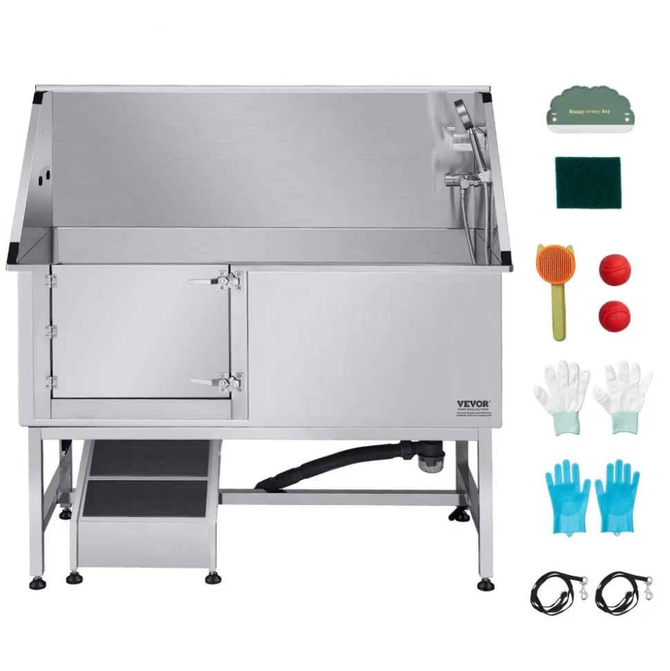VEVOR Stainless Steel Dog Washing Station, 62 inch Pet Grooming Tub w/ Ramp, PE Water Filter Board, Faucet & Showerhead & Soap Holder Dog Bathtub for Large & Medium & Small Pets (Left Door)