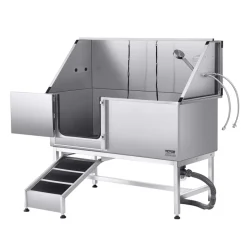 VEVOR Stainless Steel Dog Washing Station, 62 inch Pet Grooming Tub w/ Ramp, PE Water Filter Board, Faucet & Showerhead & Soap Holder Dog Bathtub for Large & Medium & Small Pets (Left Door)