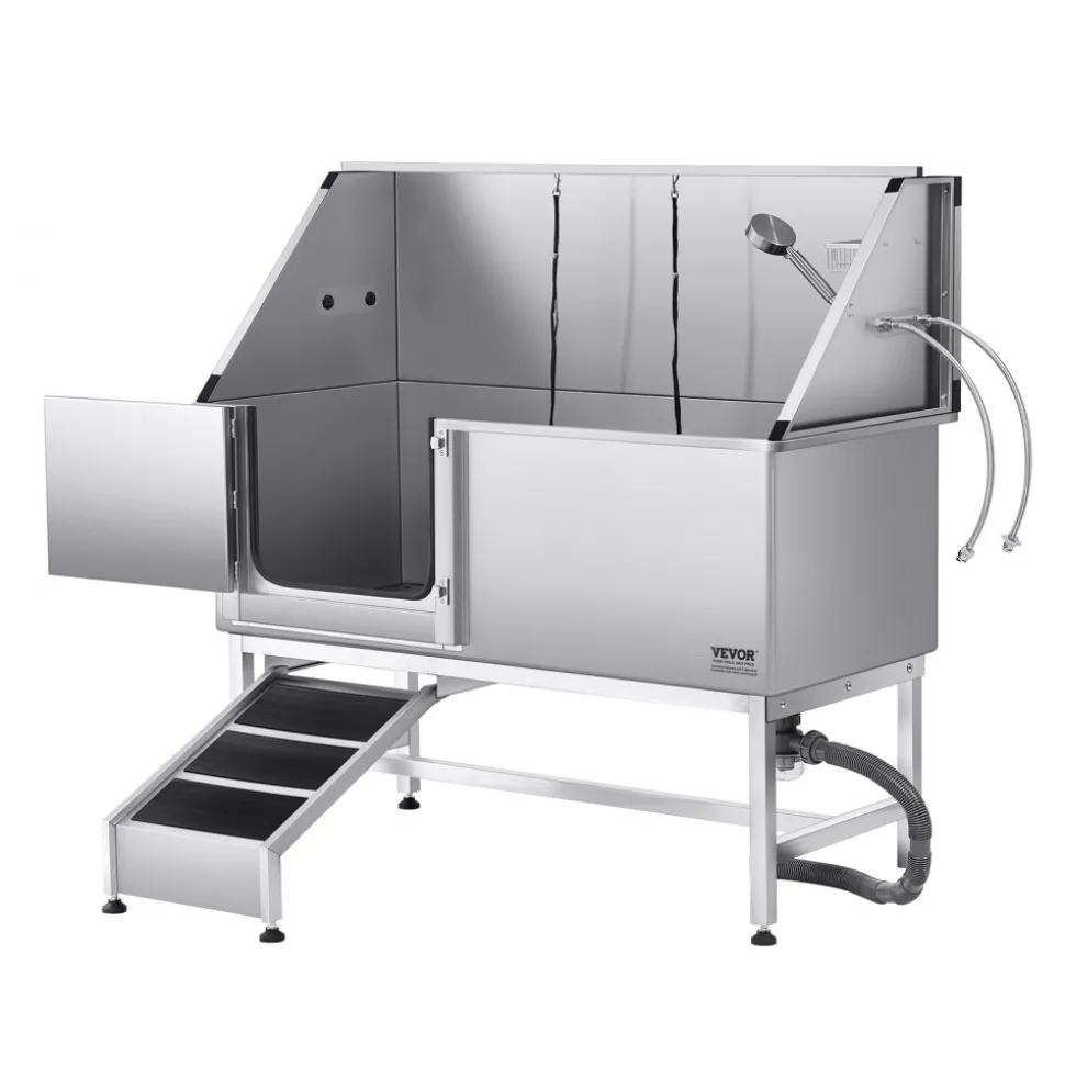 VEVOR Stainless Steel Dog Washing Station, 62 inch Pet Grooming Tub w/ Ramp, PE Water Filter Board, Faucet & Showerhead & Soap Holder Dog Bathtub for Large & Medium & Small Pets (Left Door)