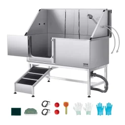 VEVOR Stainless Steel Dog Washing Station, 62 inch Pet Grooming Tub w/ Ramp, PE Water Filter Board, Faucet & Showerhead & Soap Holder Dog Bathtub for Large & Medium & Small Pets (Left Door)