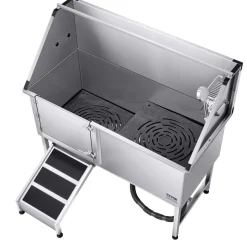 VEVOR Stainless Steel Dog Washing Station, 62 inch Pet Grooming Tub w/ Ramp, PE Water Filter Board, Faucet & Showerhead & Soap Holder Dog Bathtub for Large & Medium & Small Pets (Left Door)