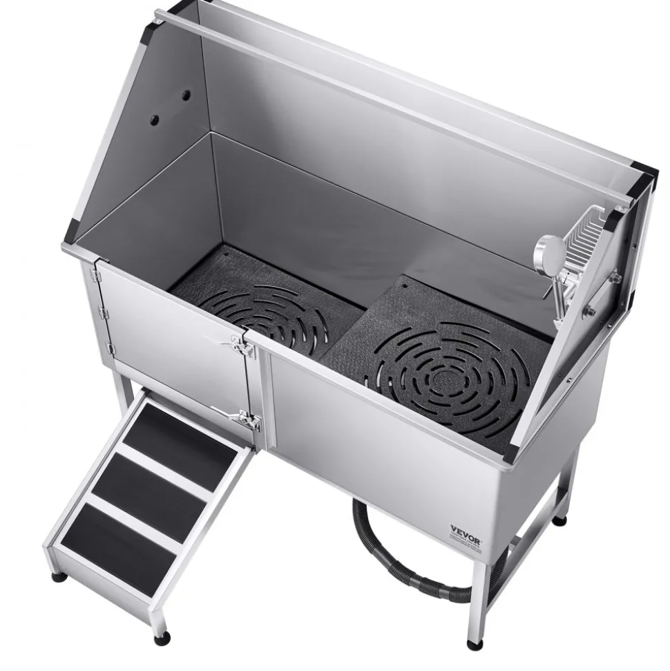VEVOR Stainless Steel Dog Washing Station, 62 inch Pet Grooming Tub w/ Ramp, PE Water Filter Board, Faucet & Showerhead & Soap Holder Dog Bathtub for Large & Medium & Small Pets (Left Door)
