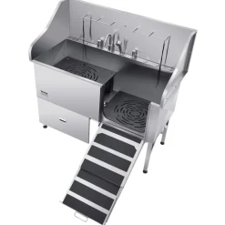 VEVOR Stainless Steel Dog Washing Station, 61 inch Pet Grooming Tub w/ Ramp, Water Filter Board, Faucet & Showerhead & Leash Dog Bathtub for Large & Medium & Small Pets (Right Door)
