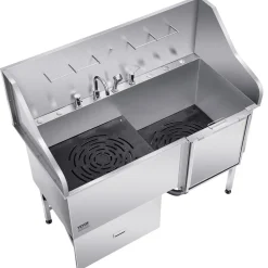 VEVOR Stainless Steel Dog Washing Station, 61 inch Pet Grooming Tub w/ Ramp, Water Filter Board, Faucet & Showerhead & Leash Dog Bathtub for Large & Medium & Small Pets (Right Door)