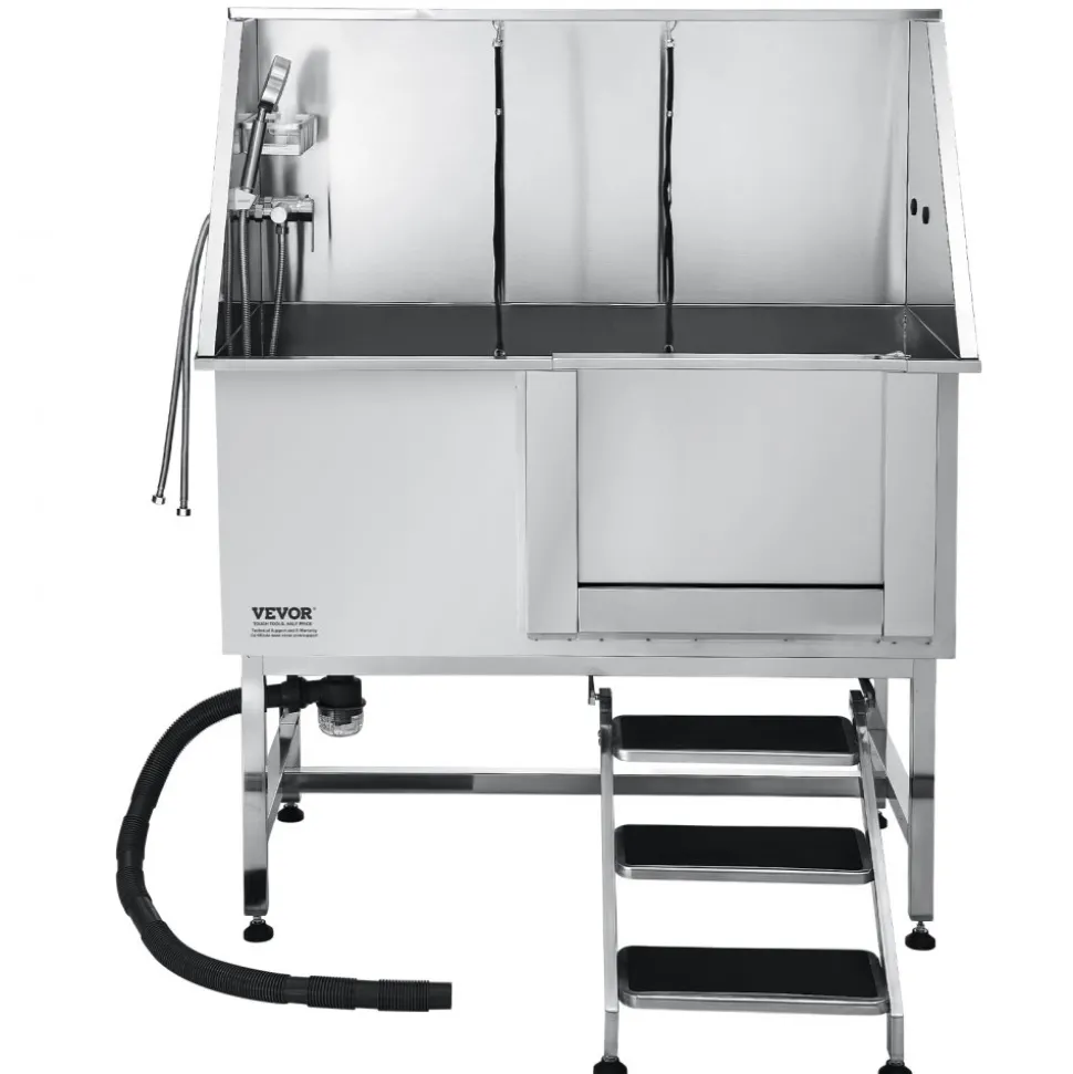 VEVOR Stainless Steel Dog Washing Station 50 Inch Pet Grooming Tub with Low-Slope Non-Slip Stairs, Hot & Cold Faucet, Showerhead, Home Wash Sink, Fits Medium and Large Pets (Right Door)