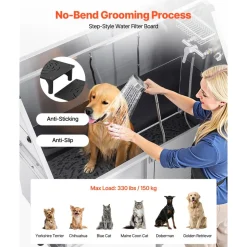 VEVOR Stainless Steel Dog Washing Station, 50 inch Pet Grooming Tub w/ Ramp, PE Water Filter Board, Faucet & Showerhead & Soap Holder Dog Bathtub for Large & Medium & Small Pets (Right Door)