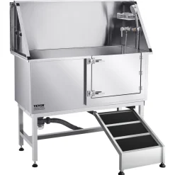 VEVOR Stainless Steel Dog Washing Station, 50 inch Pet Grooming Tub w/ Ramp, PE Water Filter Board, Faucet & Showerhead & Soap Holder Dog Bathtub for Large & Medium & Small Pets (Right Door)