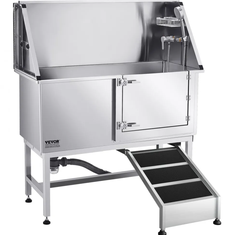 VEVOR Stainless Steel Dog Washing Station, 50 inch Pet Grooming Tub w/ Ramp, PE Water Filter Board, Faucet & Showerhead & Soap Holder Dog Bathtub for Large & Medium & Small Pets (Right Door)