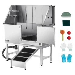 VEVOR Stainless Steel Dog Washing Station, 50 inch Pet Grooming Tub w/ Ramp, PE Water Filter Board, Faucet & Showerhead & Soap Holder Dog Bathtub for Large & Medium & Small Pets (Right Door)