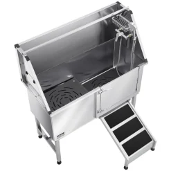 VEVOR Stainless Steel Dog Washing Station, 50 inch Pet Grooming Tub w/ Ramp, PE Water Filter Board, Faucet & Showerhead & Soap Holder Dog Bathtub for Large & Medium & Small Pets (Right Door)